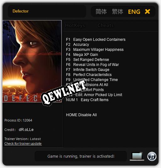 Трейнер для Defector [v1.0.1]