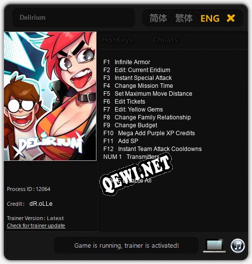 Delirium: ТРЕЙНЕР И ЧИТЫ (V1.0.34)