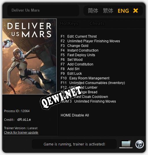 Deliver Us Mars: ТРЕЙНЕР И ЧИТЫ (V1.0.10)