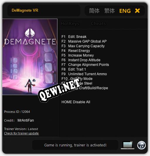 Трейнер для DeMagnete VR [v1.0.6]