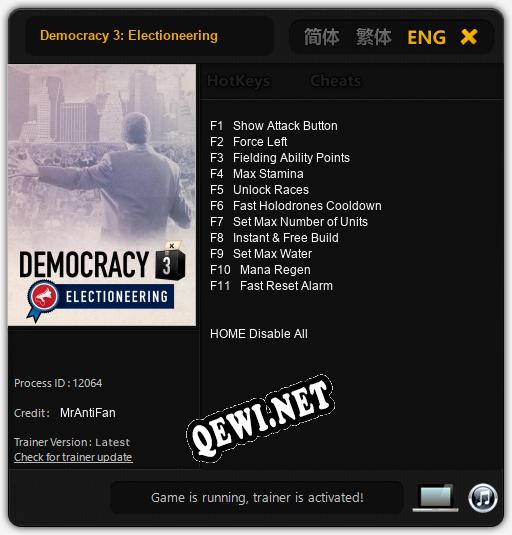 Democracy 3: Electioneering: Читы, Трейнер +11 [MrAntiFan]