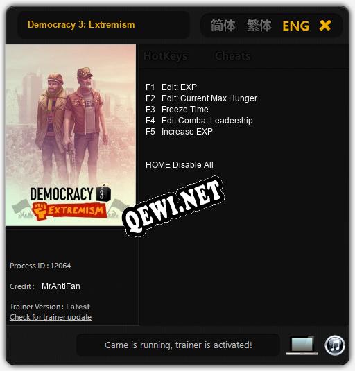 Трейнер для Democracy 3: Extremism [v1.0.5]