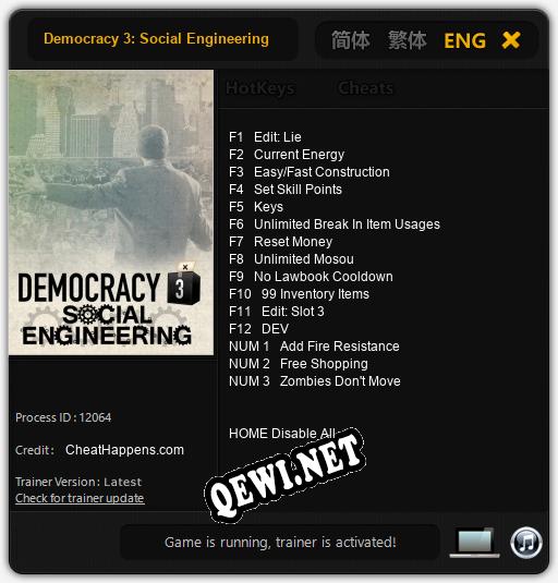 Democracy 3: Social Engineering: ТРЕЙНЕР И ЧИТЫ (V1.0.16)