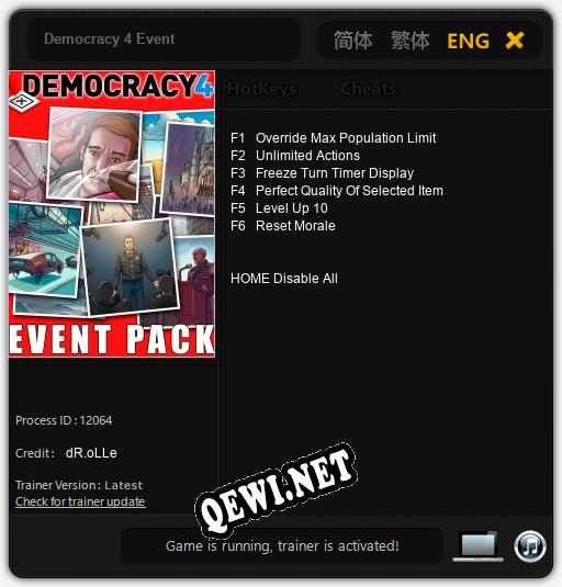 Democracy 4 Event: Трейнер +6 [v1.2]
