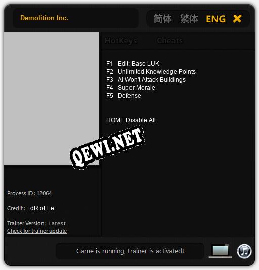Трейнер для Demolition Inc. [v1.0.9]