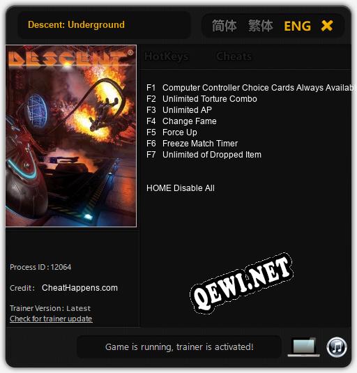 Descent: Underground: ТРЕЙНЕР И ЧИТЫ (V1.0.38)