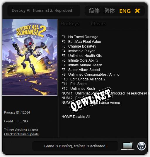 Destroy All Humans! 2: Reprobed: ТРЕЙНЕР И ЧИТЫ (V1.0.89)