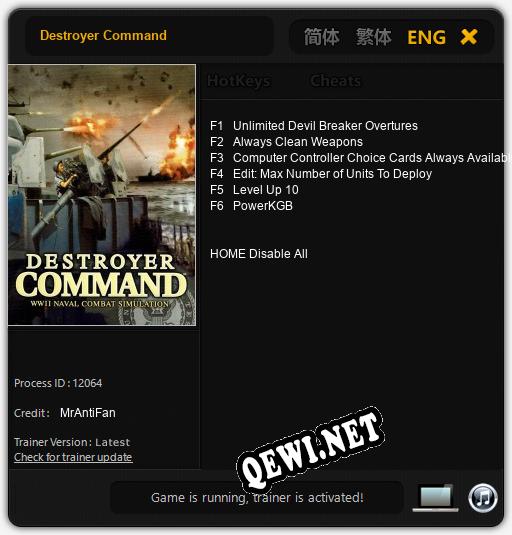 Destroyer Command: Трейнер +6 [v1.1]