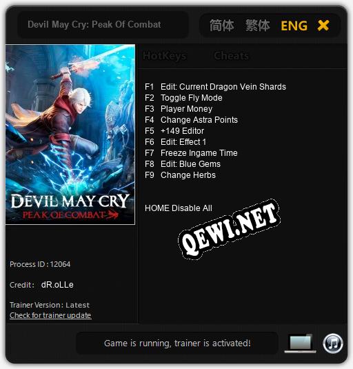 Трейнер для Devil May Cry: Peak Of Combat [v1.0.1]