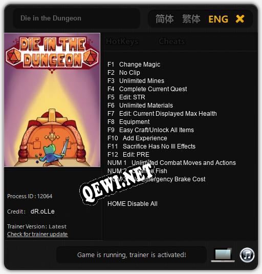 Die in the Dungeon: ТРЕЙНЕР И ЧИТЫ (V1.0.20)
