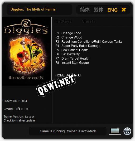 Трейнер для Diggles: The Myth of Fenris [v1.0.8]