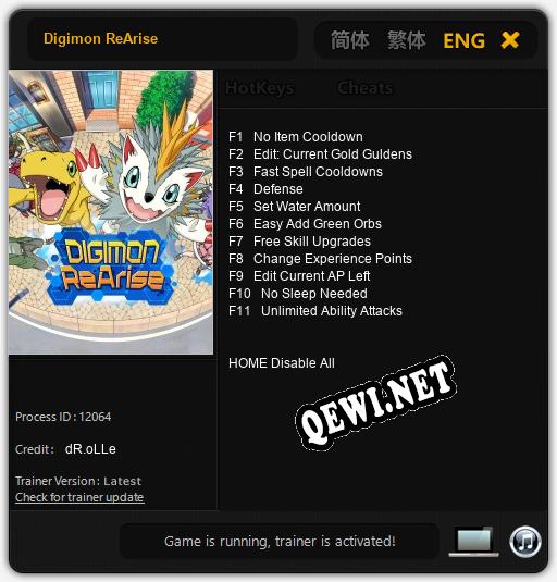 Трейнер для Digimon ReArise [v1.0.9]