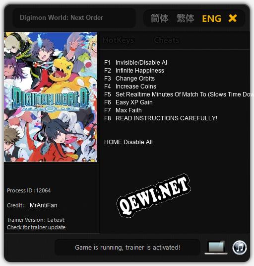 Digimon World: Next Order: Трейнер +8 [v1.2]