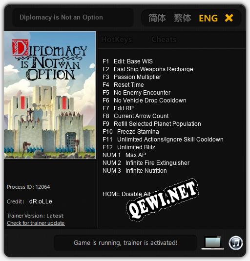 Diplomacy is Not an Option: Трейнер +15 [v1.9]
