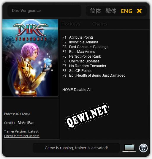Dire Vengeance: ТРЕЙНЕР И ЧИТЫ (V1.0.7)