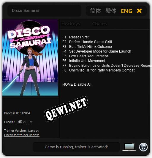 Disco Samurai: Трейнер +8 [v1.5]