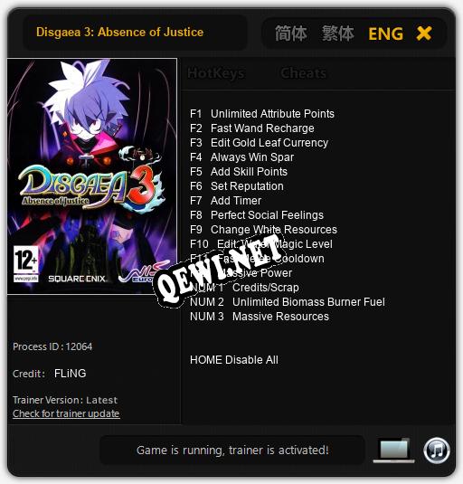 Трейнер для Disgaea 3: Absence of Justice [v1.0.9]