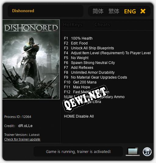 Dishonored: Читы, Трейнер +14 [dR.oLLe]
