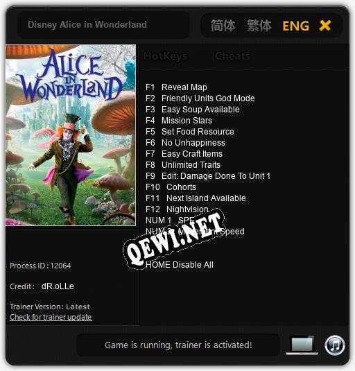 Disney Alice in Wonderland: ТРЕЙНЕР И ЧИТЫ (V1.0.70)