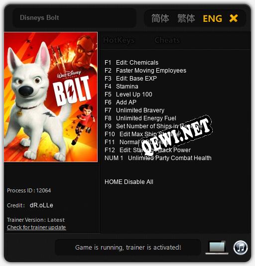 Трейнер для Disneys Bolt [v1.0.3]