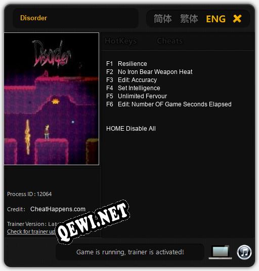 Трейнер для Disorder [v1.0.4]