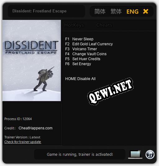 Трейнер для Dissident: Frostland Escape [v1.0.8]