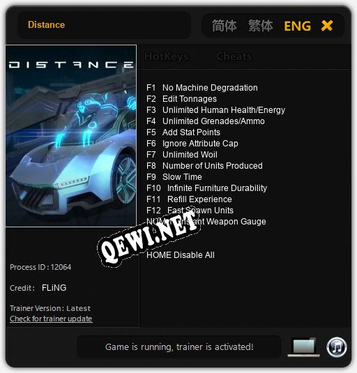 Distance: Читы, Трейнер +13 [FLiNG]