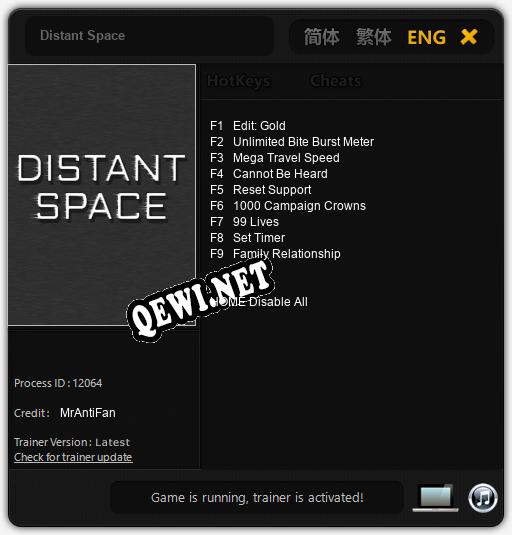 Distant Space: ТРЕЙНЕР И ЧИТЫ (V1.0.29)