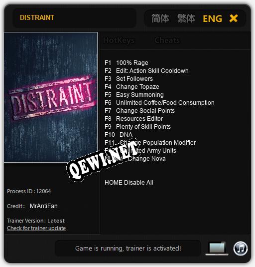 Трейнер для DISTRAINT [v1.0.9]