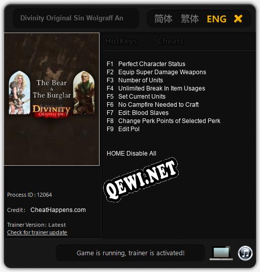 Трейнер для Divinity Original Sin Wolgraff And Bairdotr [v1.0.6]