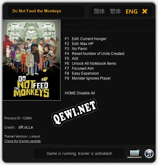 Do Not Feed the Monkeys: Трейнер +9 [v1.5]