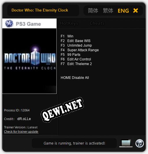 Doctor Who: The Eternity Clock: ТРЕЙНЕР И ЧИТЫ (V1.0.27)
