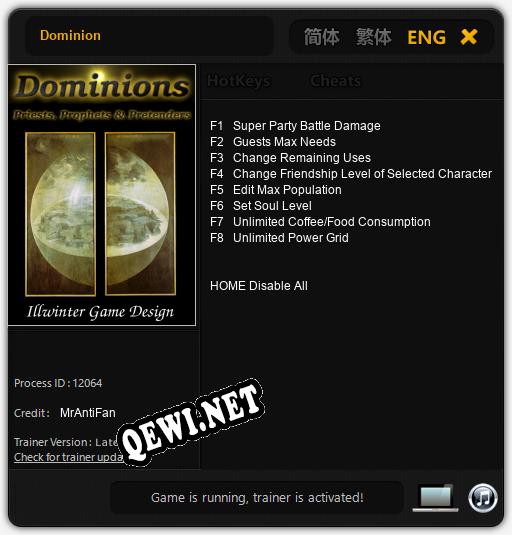 Dominion: Трейнер +8 [v1.6]