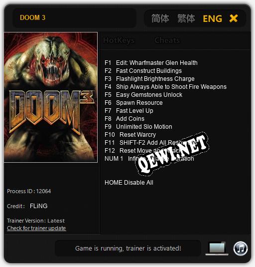 Трейнер для DOOM 3 [v1.0.8]