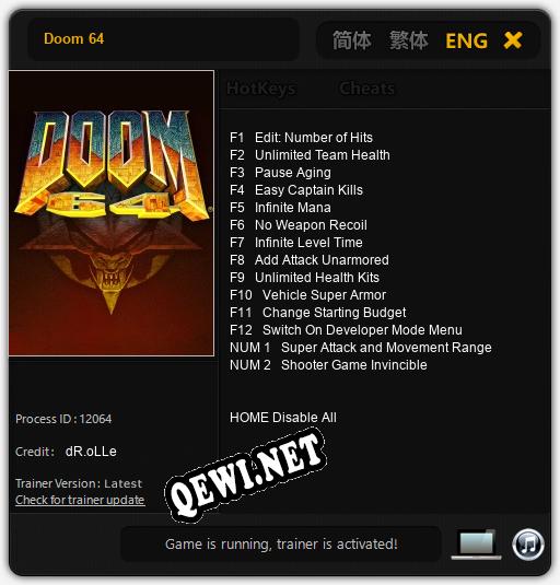 Doom 64: Читы, Трейнер +14 [dR.oLLe]