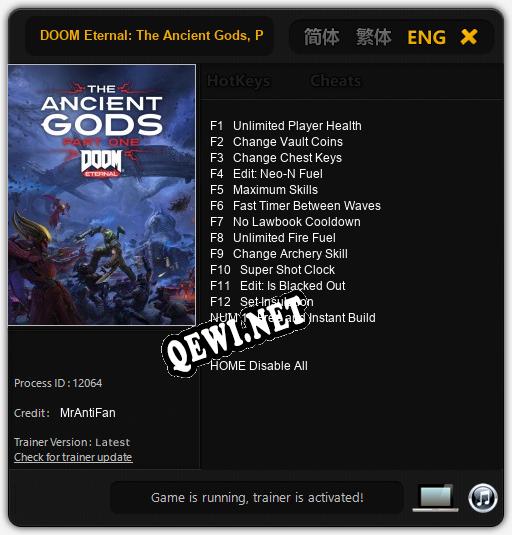 DOOM Eternal: The Ancient Gods, Part One: ТРЕЙНЕР И ЧИТЫ (V1.0.87)