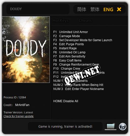 DOUDY: Трейнер +15 [v1.2]