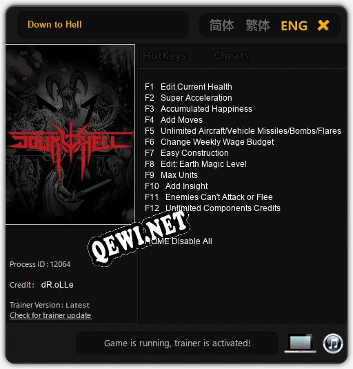 Down to Hell: ТРЕЙНЕР И ЧИТЫ (V1.0.76)