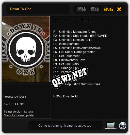 Трейнер для Down To One [v1.0.4]
