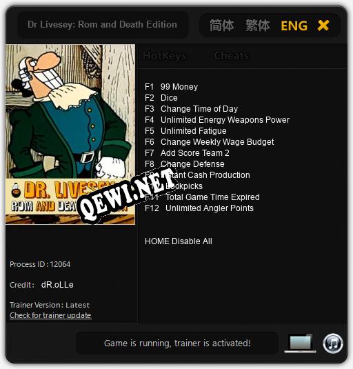 Трейнер для Dr Livesey: Rom and Death Edition [v1.0.7]