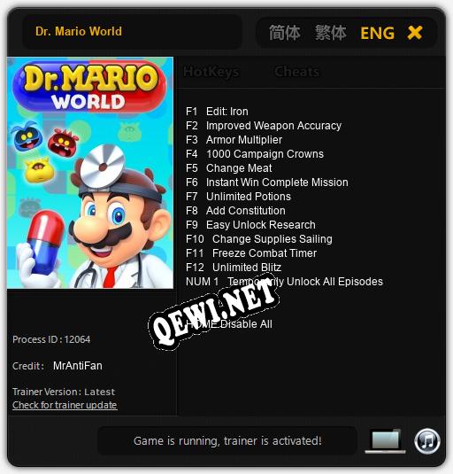 Dr. Mario World: ТРЕЙНЕР И ЧИТЫ (V1.0.20)