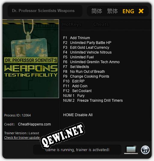 Трейнер для Dr. Professor Scientists Weapons Testing Facility [v1.0.6]