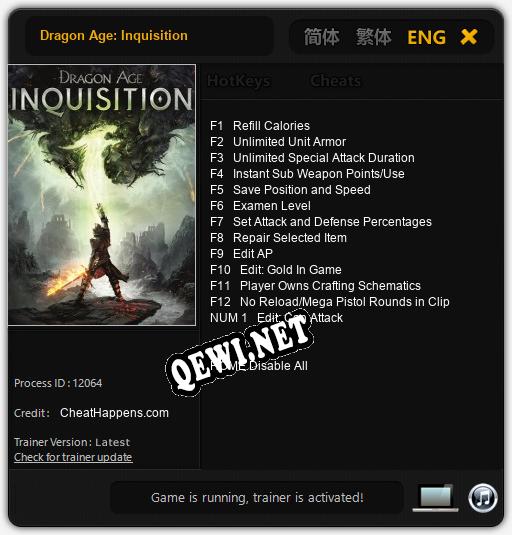 Трейнер для Dragon Age: Inquisition [v1.0.3]