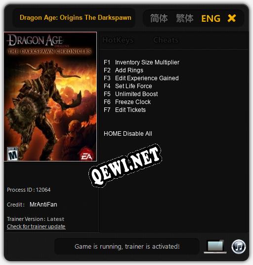 Трейнер для Dragon Age: Origins The Darkspawn Chronicles [v1.0.4]