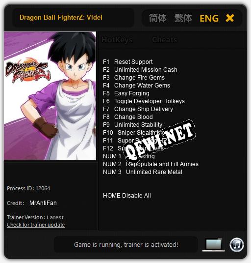 Трейнер для Dragon Ball FighterZ: Videl [v1.0.1]