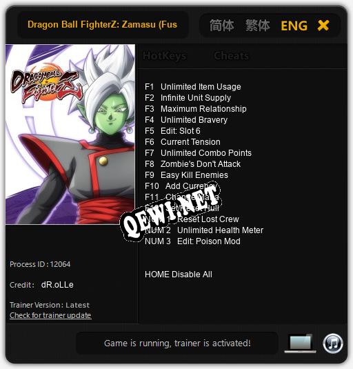 Dragon Ball FighterZ: Zamasu (Fused): ТРЕЙНЕР И ЧИТЫ (V1.0.40)