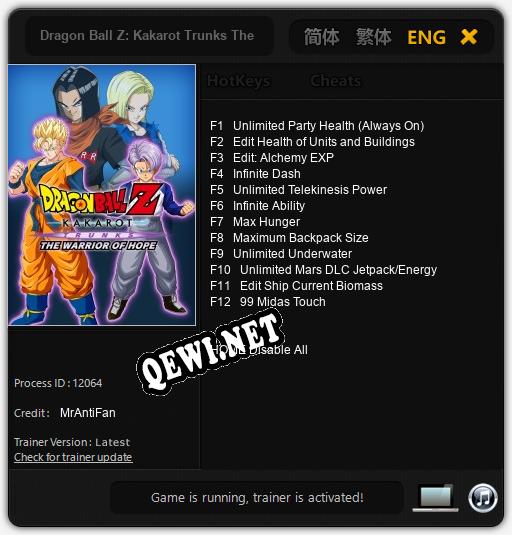 Трейнер для Dragon Ball Z: Kakarot Trunks The Warrior Of Hope [v1.0.2]