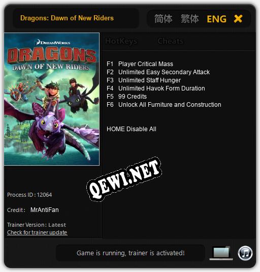 Трейнер для Dragons: Dawn of New Riders [v1.0.4]