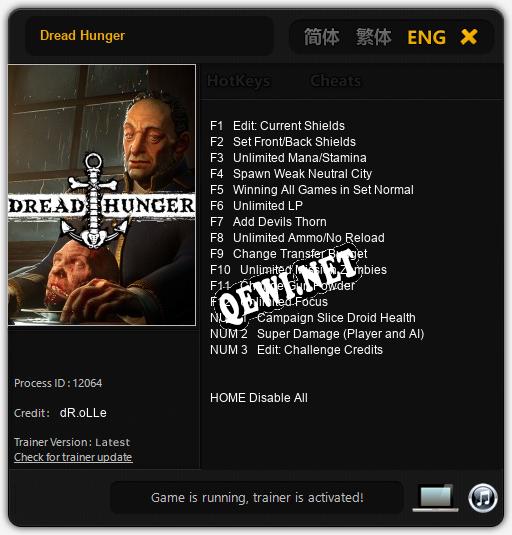 Dread Hunger: ТРЕЙНЕР И ЧИТЫ (V1.0.91)