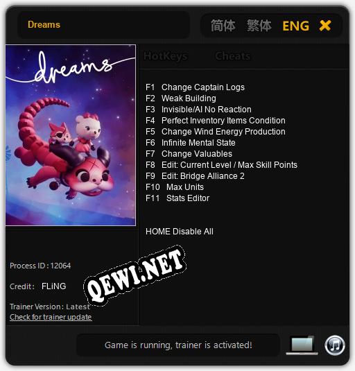 Dreams: Трейнер +11 [v1.4]